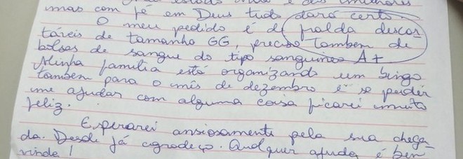 Brasile, bambina affetta da leucemia scrive la letterina a Babbo Natale 