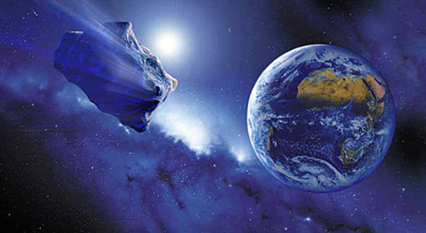 Un'immagine artistica di un asteroide in rotta verso la Terra