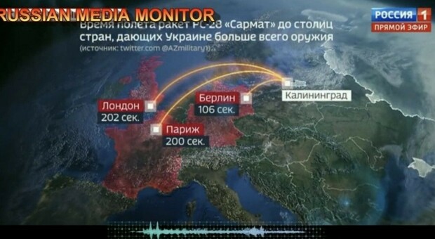 Tv di Stato russa simula attacco nucleare: «200 secondi per incenerire Londra»