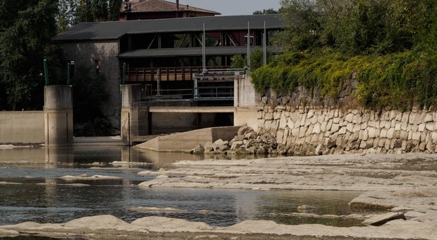 Un'immagine d'archivio del Tevere in secca a Ponte San Giovanni