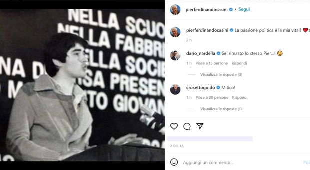 Casini, foto in bianco e nero su Instagram: «La passione politica è la mia vita!»