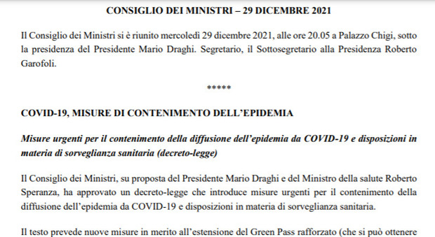 Nuovo decreto Covid: quarantena, booster e Super green pass. Il testo in pdf