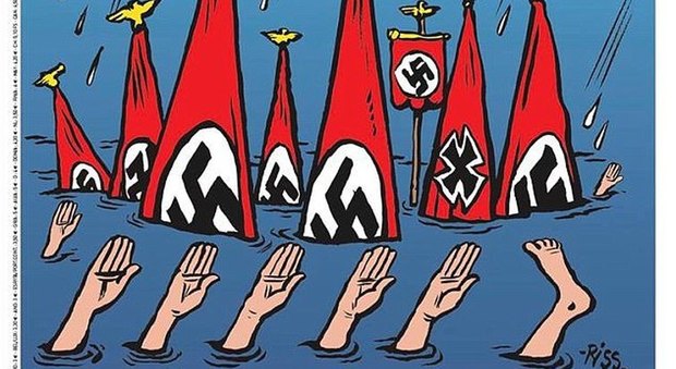 Nuova bufera su Charlie Hebdo, vignetta sull'uragano in Texas: «Dio esiste! E ha annegato tutti i neo nazisti texani»