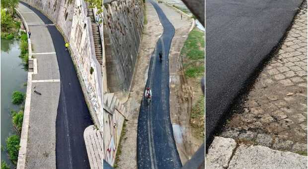 Roma, asfalto storto sulla pista ciclabile del Lungotevere: il pasticcio durante i lavori