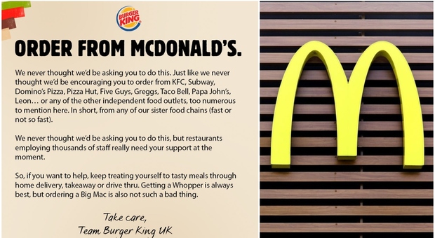 Covid, Burger King: «Ordinate da McDonald's!». L'appello (geniale) a sostegno del settore della ristorazione