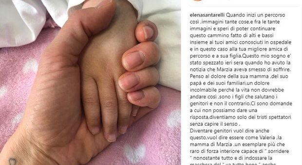 Elena Santarelli, lacrime per la figlia dell'amica: «Ha smesso di soffrire, si è spezzato un sogno»