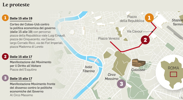 Roma, cortei e sit-in in Centro: un sabato a rischio caos. Linee Atac deviate
