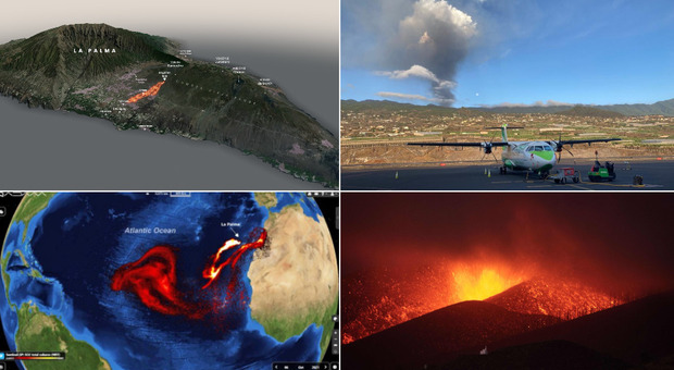 Vulcano Cumbre Vieja alle Canarie, chiuso l&#39;aeroporto di La Palma, la nube  tossica cambia rotta: le foto dal satellite