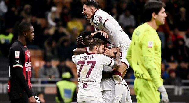 Il Torino (in 10 contro 11) elimina il Milan dalla coppa Italia: decide un gol di Adopo nei supplementari