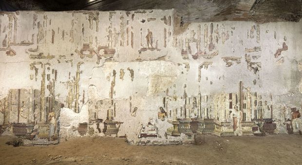 La corte delle Muse di Nerone a Colle Oppio: nuove sezioni del grande mosaico parietale vengono alla luce