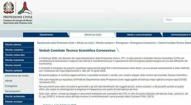 Coronavirus, verbali Cts online sul sito della Protezione civile