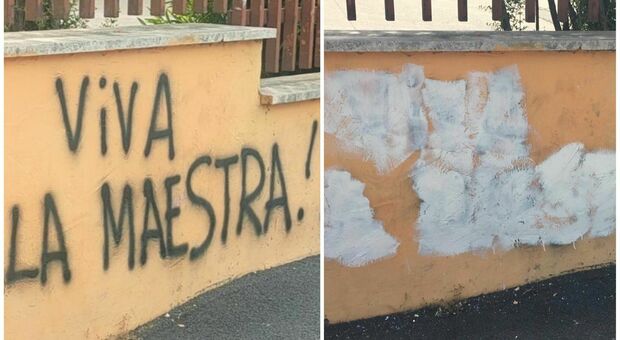 Inno della Roma a scuola, sul muro compare «Viva la maestra!». Poi la scritta viene cancellata