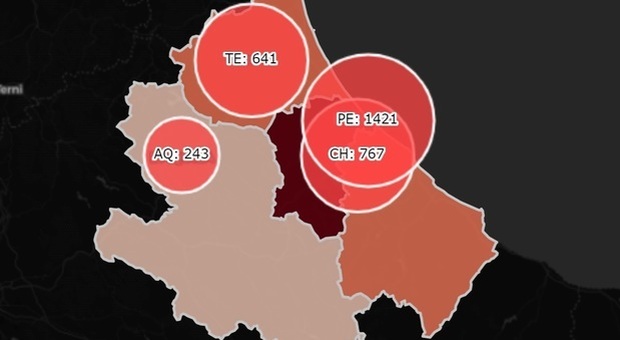 Il virus in Abruzzo, mappa comune per comune: Pescara la più colpita, risparmiate le aree interne