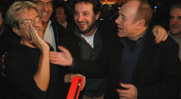 Alberto Marozzi a sinistra con Carlo Conti, Leonardo Pieraccioni e Carlo Verdone