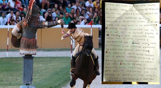 Foligno, i nipoti di Luca Innocenzi scrivono una letterina al plurivincitore portacolori del rione Cassero: «Zio, sei il nostro campione»