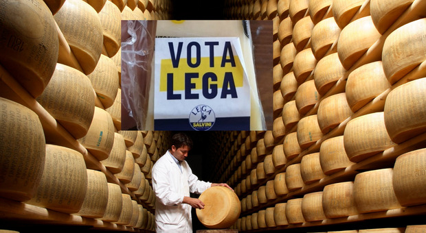 Grana Padano, la Lega distribuisce pezzi di formaggio con l'adesivo del partito: è bufera
