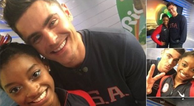 Rio 2016, Simone Biles oro e sorpresa: bacio con il suo idolo Zac Efron