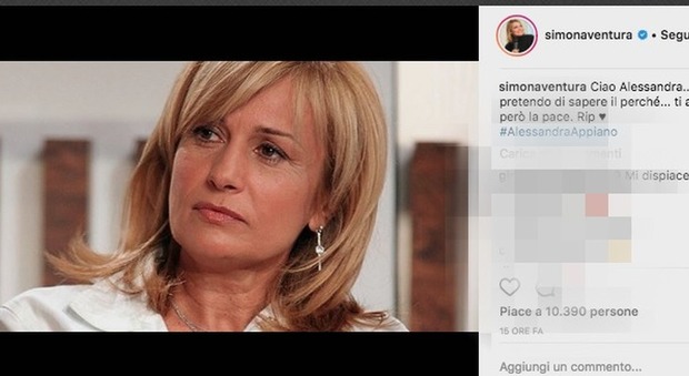 Alessandra Appiano, il cordoglio dei vip sui social. Simona Ventura: «Non pretendo di sapere il perché. Ti auguro la pace»