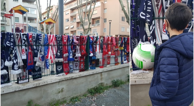 Roma, le sciarpe dei tifosi al parco alla Balduina: il regalo del barista ai bimbi