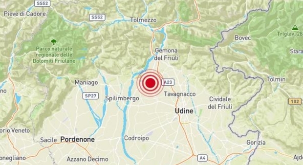 Terremoto a Udine di 3.3 avvertito chiaramente da Gemona del Friuli a Pordenone