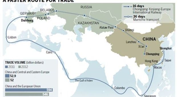 Cina, Chongqing: treno "cargo express" in viaggio per Lituania con 44 container di aiuti a Europa