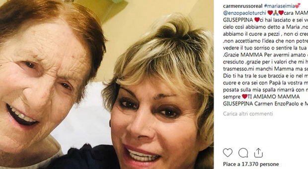 Il post di Carmen Russo su Instagram per la scomparsa della mamma Giuseppina
