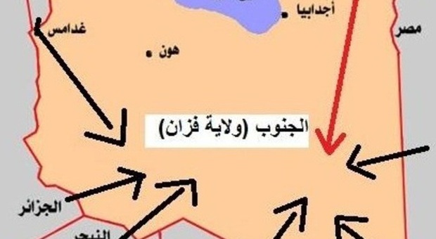 La cartina che mostra i possibili accessi (senza controlli) alla Libia
