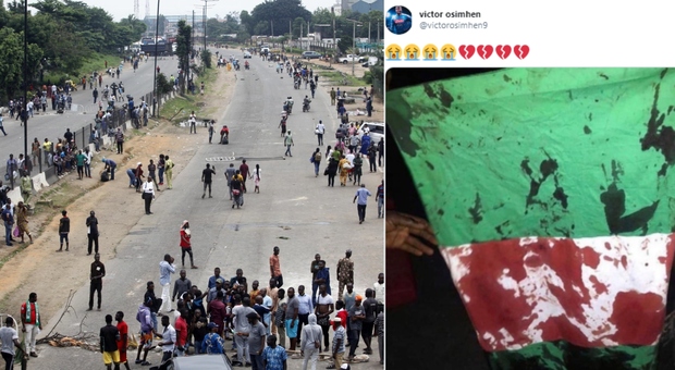 Nigeria, «manifestanti contro il coprifuoco uccisi dalla polizia». Osimhen mostra una bandiera insanguinata