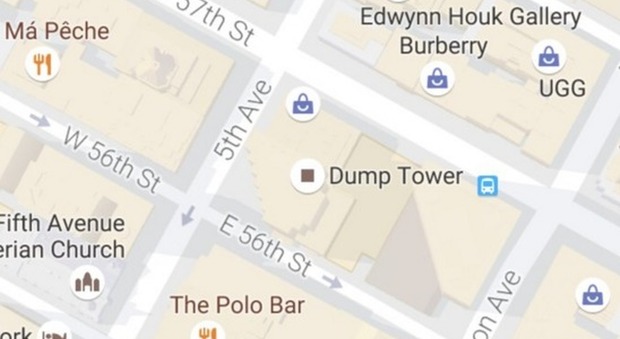 La Trump Tower diventa Dump Tower, il "grattacielo spazzatura": ironia su Google Maps