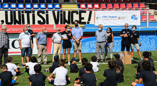 Rieti, Educamp ad Amatrice, il presidente del Coni Lazio Viola: «Ripartiamo dallo sport con un sorriso». Foto