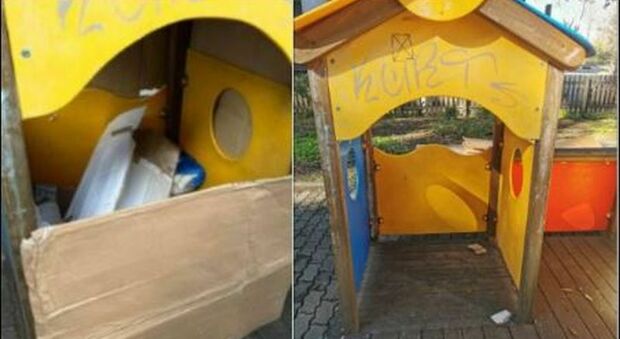 Roma, la casetta per bambini "dormitorio" del clochard è stata liberata: ripulito il parco giochi di Prati