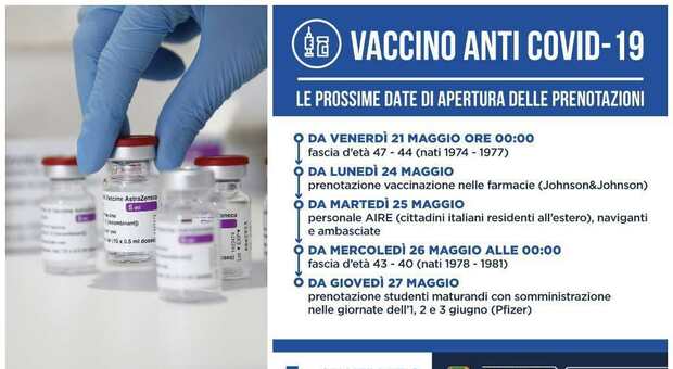Vaccini Lazio, prenotazione per la fascia 40-43 anni dal 26 maggio. Ai maturandi Pfizer