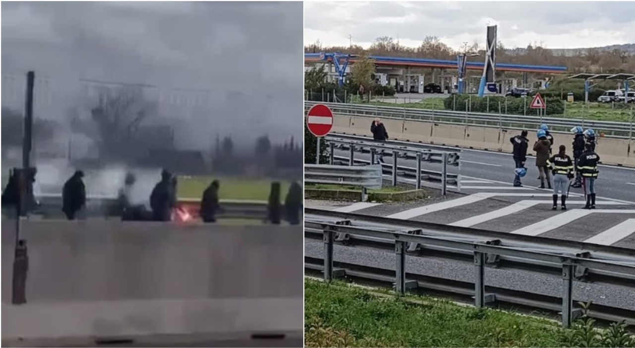 Clashes between Roma and Napoli fans on the A1.  The Romanian was wounded and arrested for a serious fight