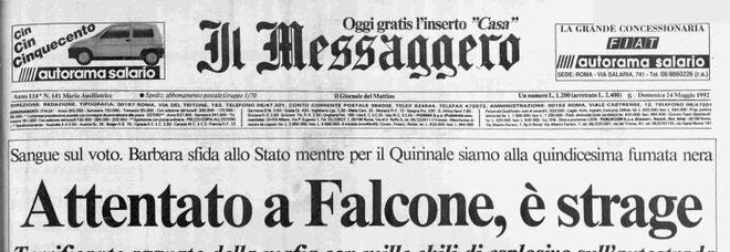 «Attentato a Falcone, è strage»: la prima pafina del Messaggero del 1992