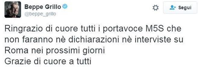 Grillo: «Basta interviste su Roma»
