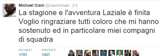 Ciani saluta la Lazio: «La mia avventura qui è finita, ringrazio tutti i compagni di squadra»