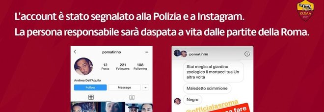 Frasi razziste su Instagram a calciatore della Roma: daspo di 3 anni all'autore