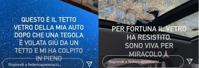 Milano, una tegola cade sull'auto di Federica Panicucci: «sono viva per miracolo»