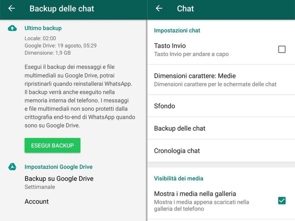 conversazioni whatsapp da google drive